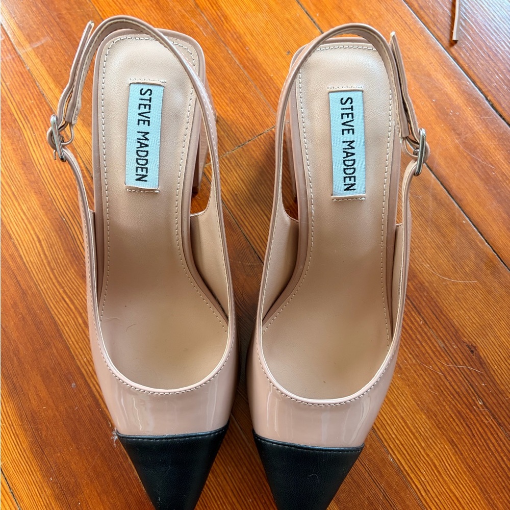 Steve Madden Black and Cream Slingback Heels